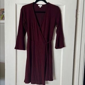 Elegant Burgundy Wrap Dress/ Bell sleeves
